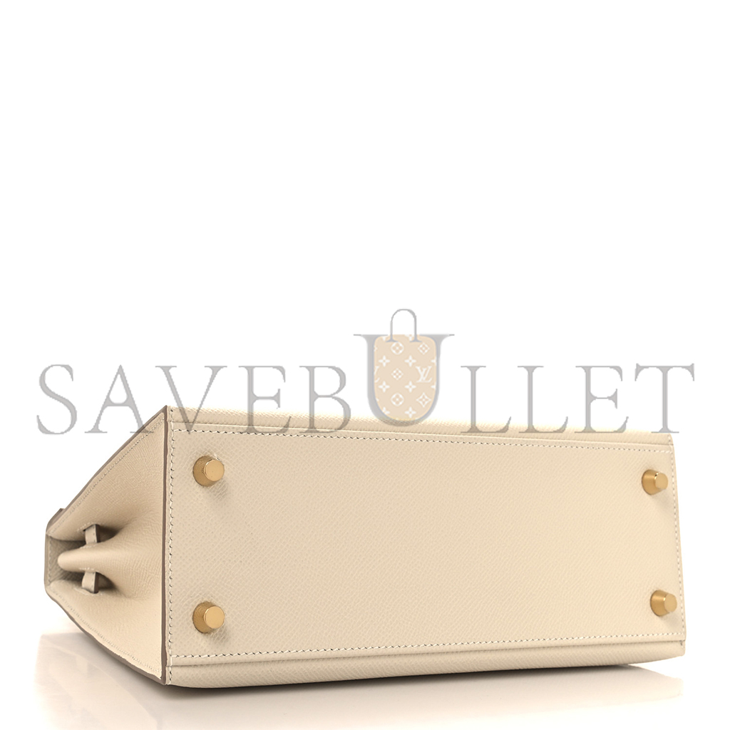 HERMÈS MASTER EPSOM KELLY 25 MILKSHAKE WHITE WITH GOLDEN BROWN LINING (25*17*7cm)